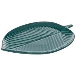 SECRET DE GOURMET - Centre de table feuille "yucatan" 34cm bleu canard