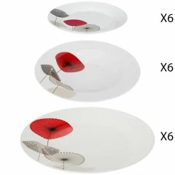 SECRET DE GOURMET - Service vaisselle 18 pièces oscara - blanc et rouge