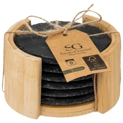 SG SECRET DE GOURMET - Lot de 6 dessous de verre en ardoise + rack