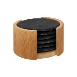 SG SECRET DE GOURMET - Lot de 6 dessous de verre en ardoise + rack