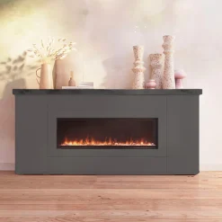 SINED - Armoire en bois anthracite avec cheminee 1500w telecommande desio 108