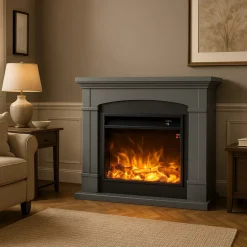 SINED - Cheminee au sol gris fonce avec brûleur 1500w mpc camino siena