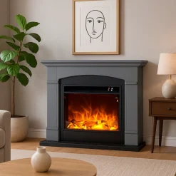 SINED - Cheminee au sol gris fonce avec brûleur 1500w mpc camino siena