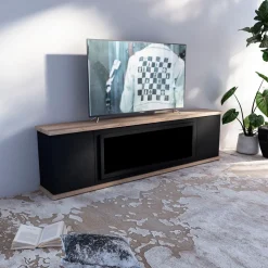 SINED - Meuble de cheminee en bois anthracite mobile arosio 108 black