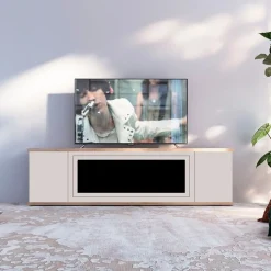 SINED - Meuble de cheminee en bois anthracite mobile arosio 108 grey