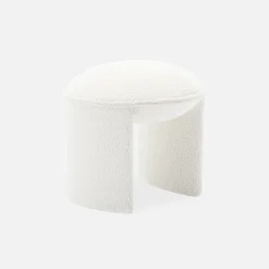 SWEEEK - Tabouret. Pouf bouclette texturée blanche l 44 x p 44 x h 42cm -shawn