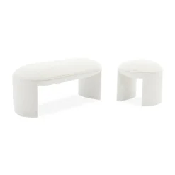 SWEEEK - Tabouret. Pouf bouclette texturée blanche l 44 x p 44 x h 42cm -shawn