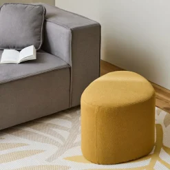 SWEEEK - Tabouret. Pouf en forme de galet en tissu moutarde. Tao l 60 x p 44 x h 40cm