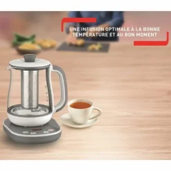 TEFAL - Machine à thé en verre 1,5 l, 8 réglages, panier à thé amovible inox