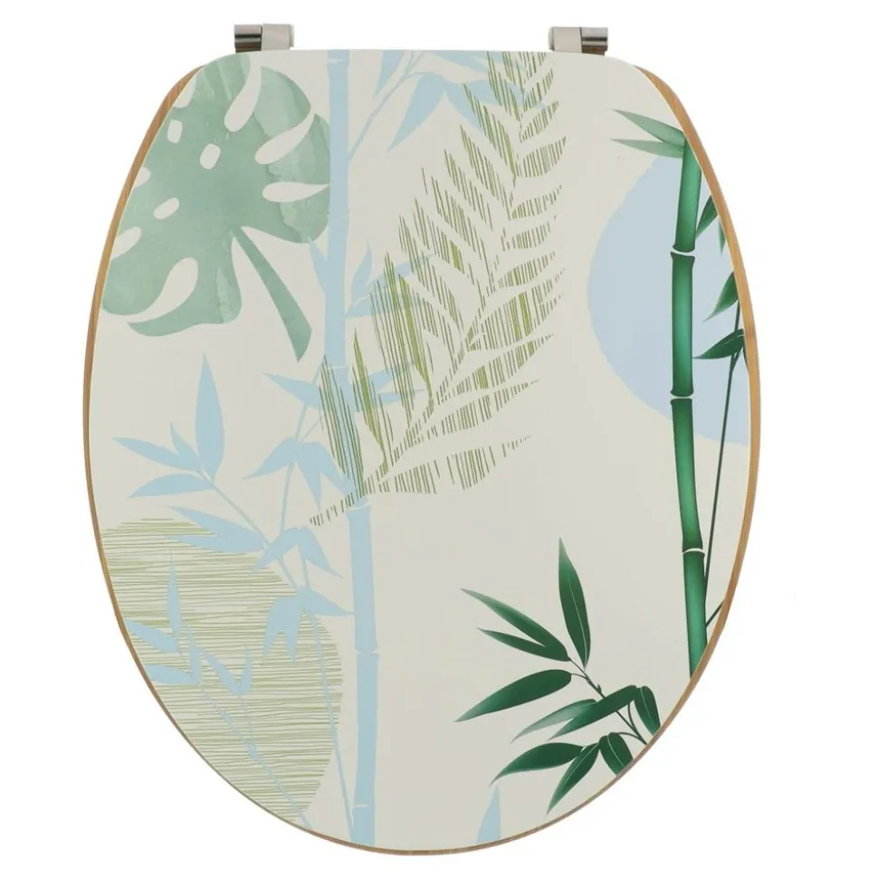 TENDANCE - Abattant wc mdf 18 pouces couvercle imprime assise imitation bambou attaches acier inoxydable - sagano
