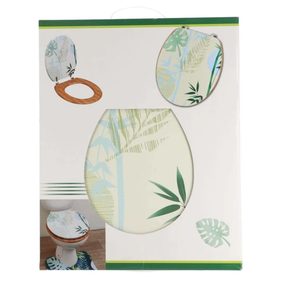 TENDANCE - Abattant wc mdf 18 pouces couvercle imprime assise imitation bambou attaches acier inoxydable - sagano