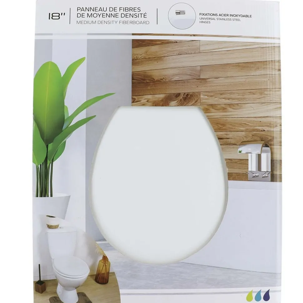 TENDANCE - Abattant wc mdf 18 pouces attaches acier inoxydable - blanc