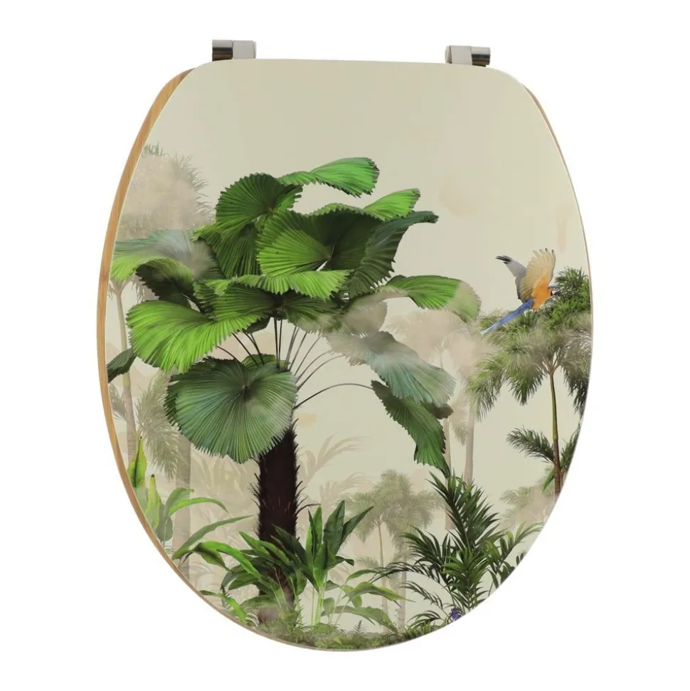 TENDANCE - Abattant wc mdf 18 pouces couvercle design imprime assise imitation bambou attaches acier inoxydable - oasis