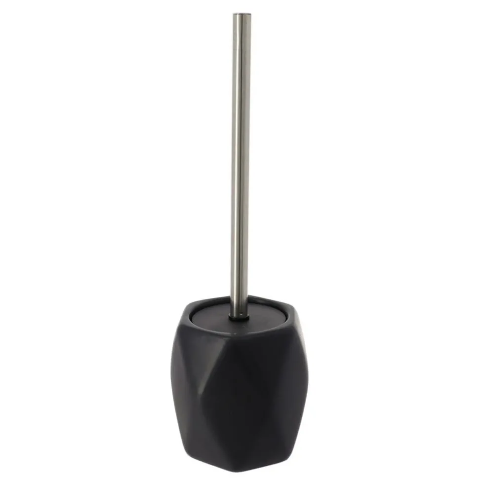 TENDANCE - Brosse wc gres forme losange tige acier inoxydable - noir
