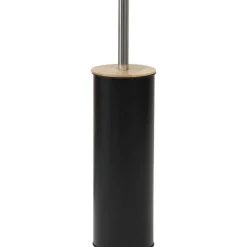 TENDANCE - Brosse wc metal couvercle bambou - noir