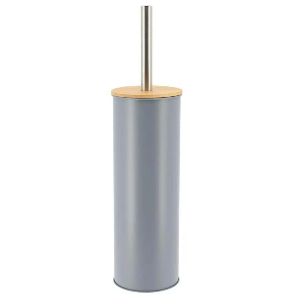 TENDANCE - Brosse wc metal couvercle bambou - gris