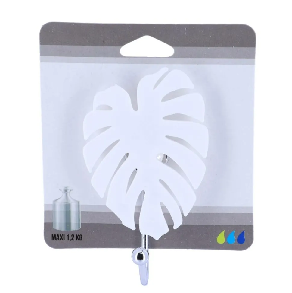 TENDANCE - Crochet feuille ps sur ventouse - blanc
