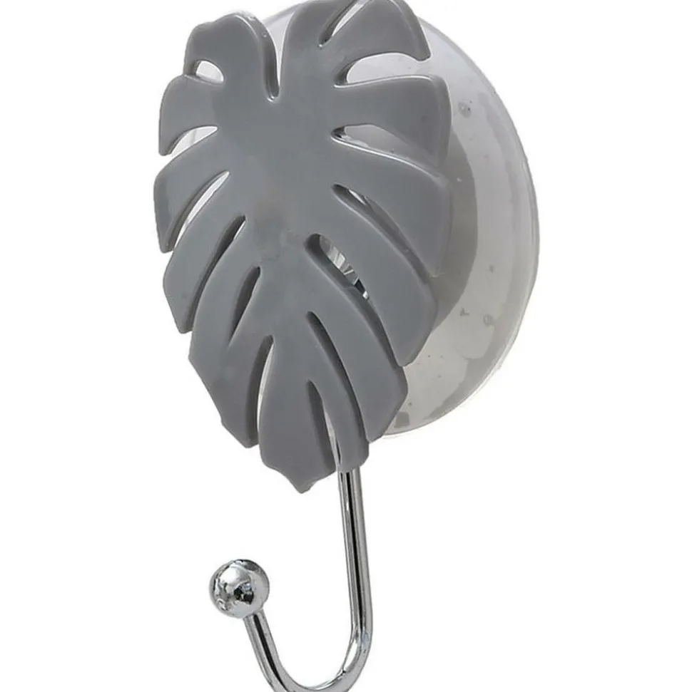 TENDANCE - Crochet feuille ps sur ventouse - gris