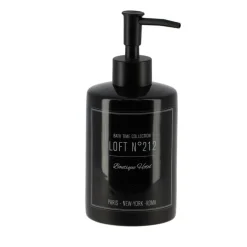 TENDANCE - Distributeur a savon dolomite rond imprime 320 ml - neo retro noir