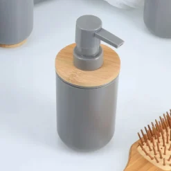 TENDANCE - Distributeur a savon ps bambou 300 ml - gris bambou