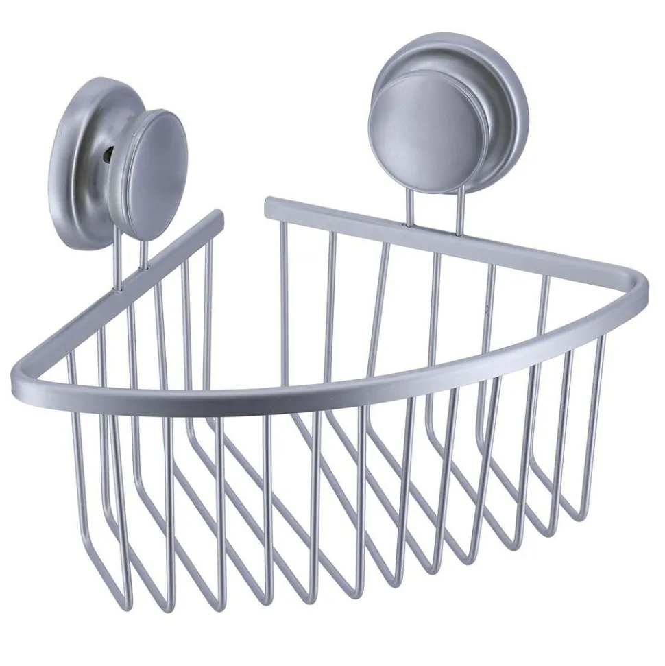 TENDANCE - Etagere d angle fil aluminium sur ventouses - chrome