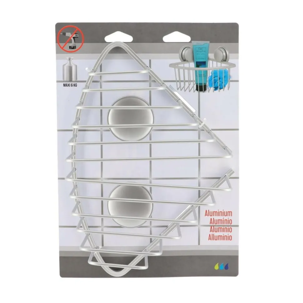 TENDANCE - Etagere d angle fil aluminium sur ventouses - chrome