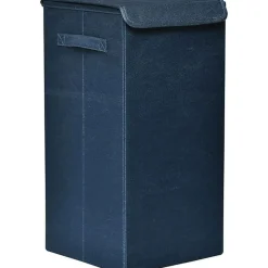 TENDANCE - Paniere a linge pliable tissu polyester mdf - bleu canard