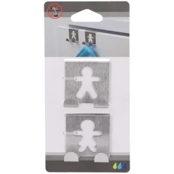 TENDANCE - Set 2 petites pateres bonhomme acier inoxydable a suspendre - chrome