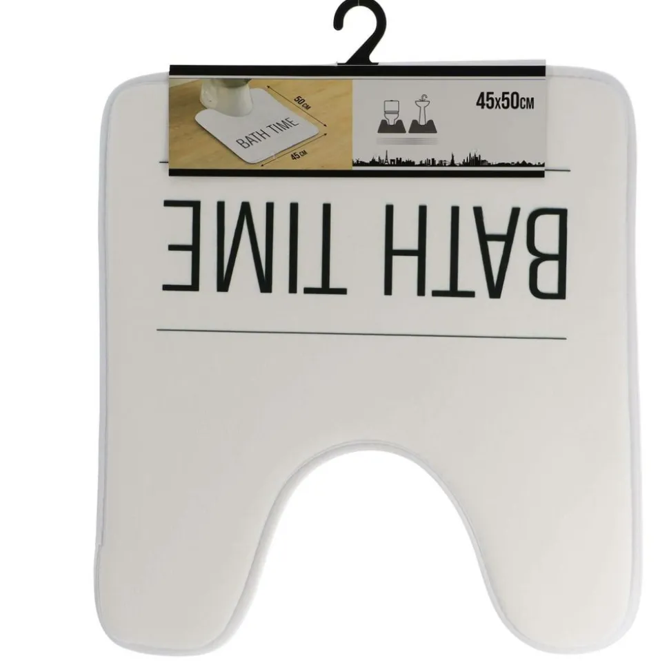 TENDANCE - Tapis contour wc microfibre imprime 45x50cm - neo retro blanc