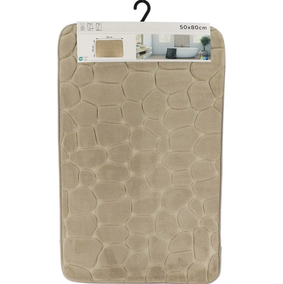 TENDANCE - Tapis memoire de forme microfibre galet 50x80cm - taupe
