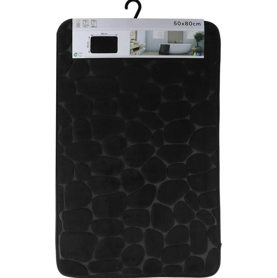 TENDANCE - Tapis memoire de forme microfibre galet 50x80cm - noir
