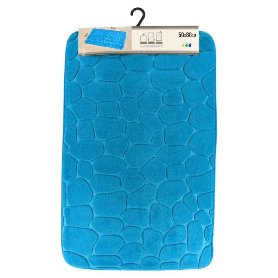 TENDANCE - Tapis memoire de forme microfibre galet 50x80cm - bleu canard