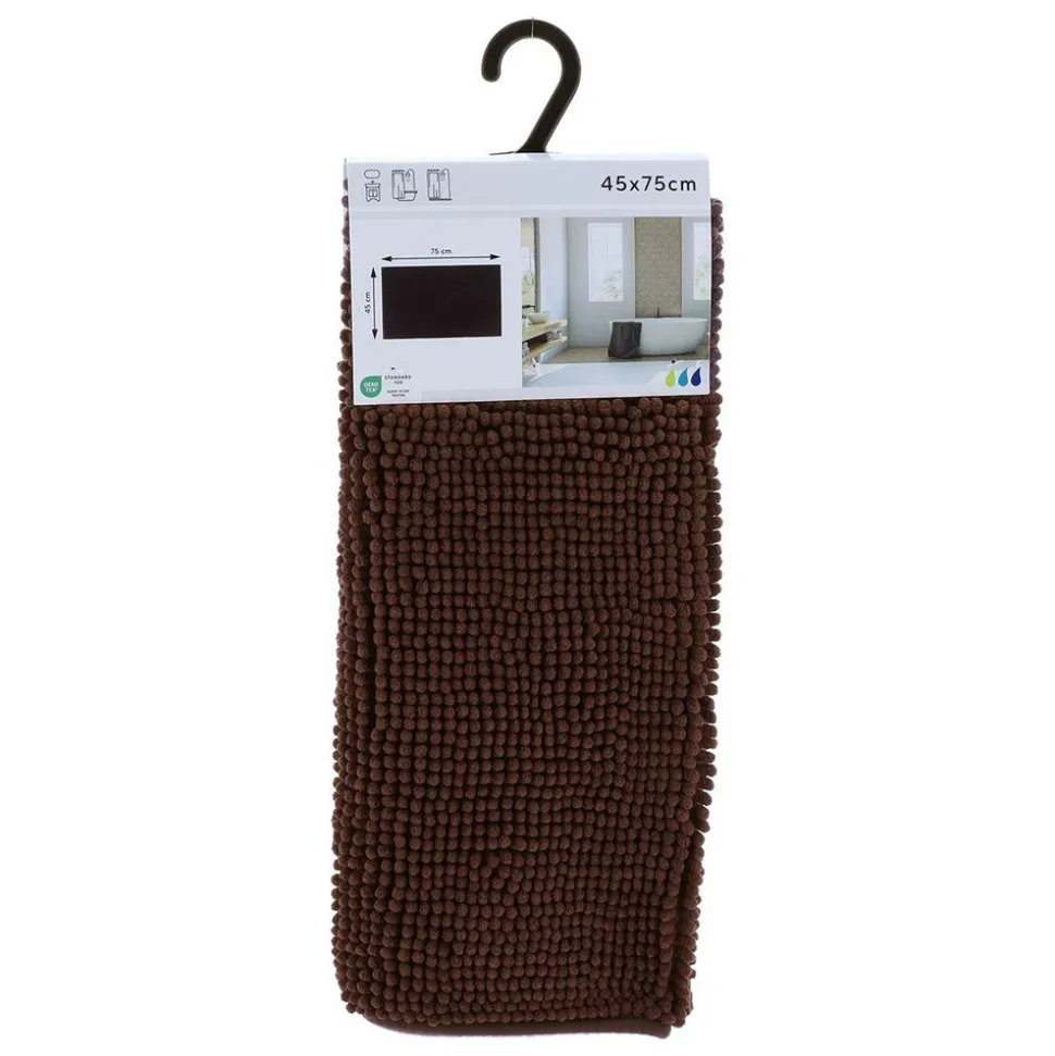 TENDANCE - Tapis microfibre boules uni 45x75cm - marron