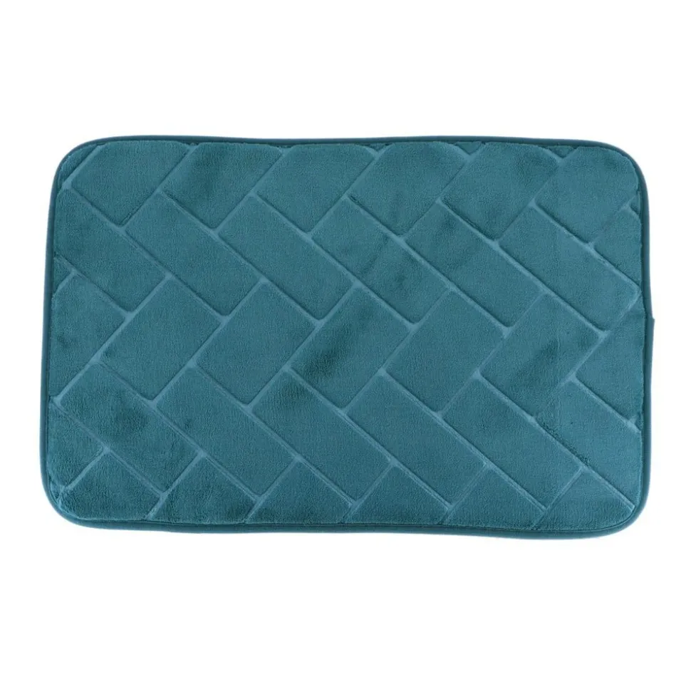 TENDANCE - Tapis polyester relief briques 40x60cm - bleu canard