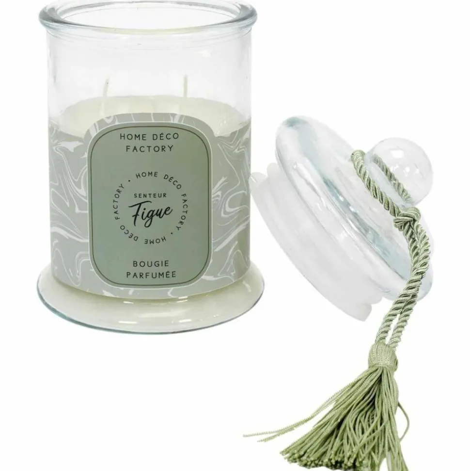 THE HOME DECO FACTORY - Bougie parfumée bonbonnière 13,2 cm vert - senteur figue