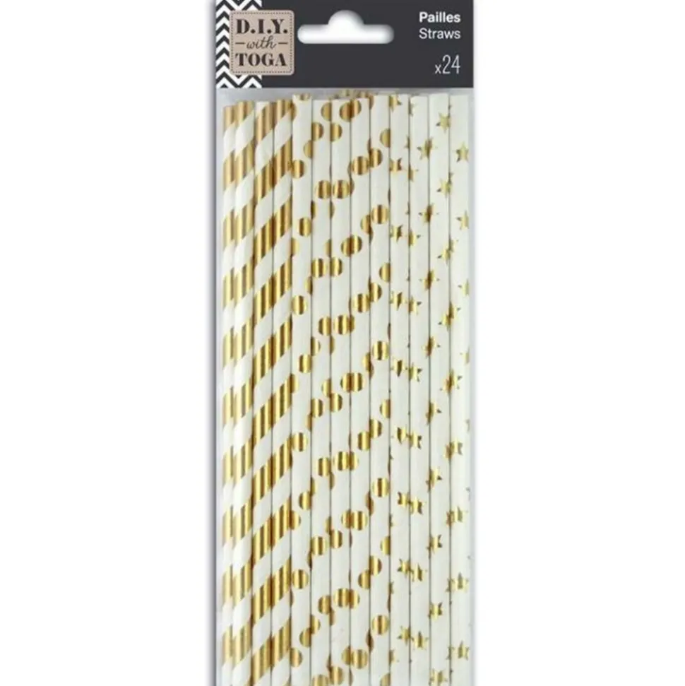 TOGA - 24 pailles en papier doré et blanc