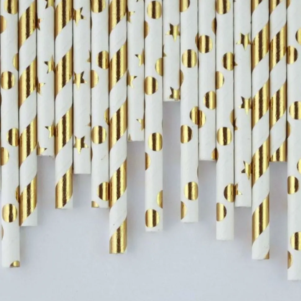 TOGA - 24 pailles en papier doré et blanc