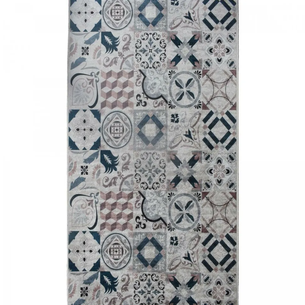 UNAMOURDETAPIS - Tapis de cuisine 150x220 marron et bleu , facile d'entretien lyn11 caroment a