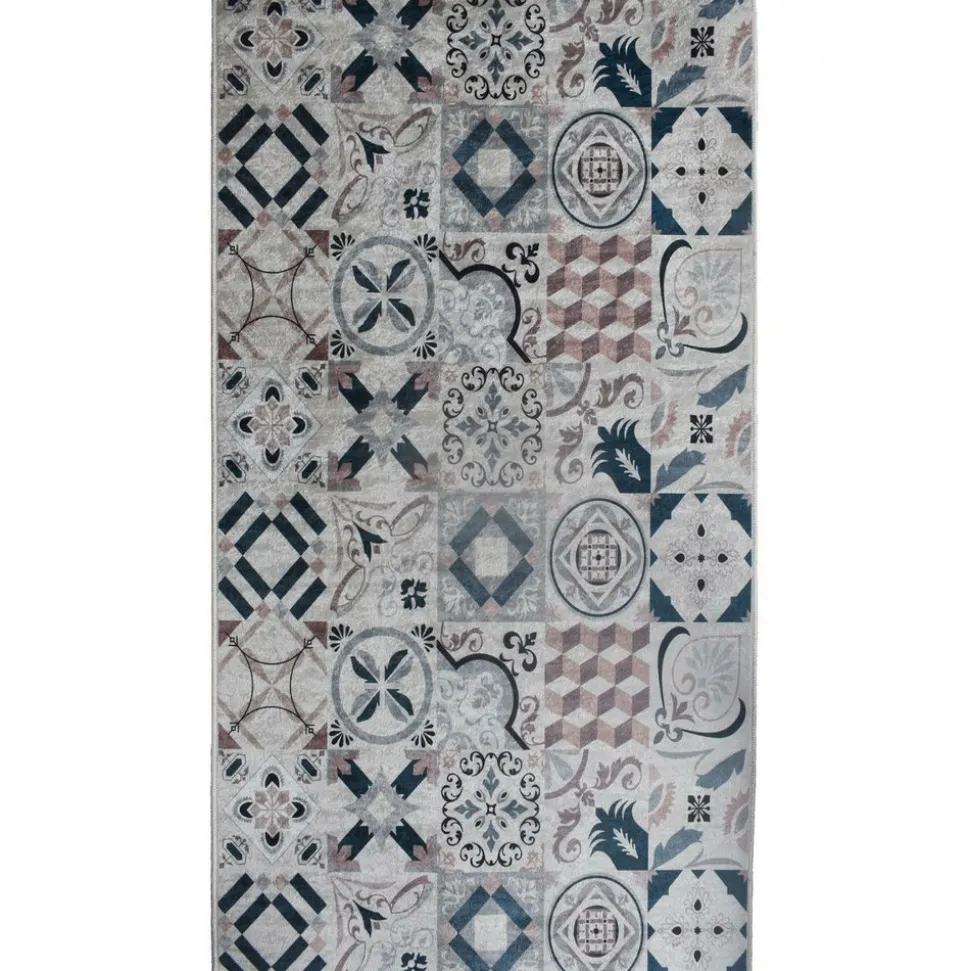UNAMOURDETAPIS - Tapis de cuisine 150x220 marron et bleu , facile d'entretien lyn11 caroment a