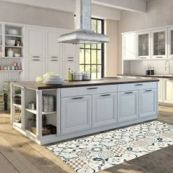 UNAMOURDETAPIS - Tapis de cuisine 50x180 marron et bleu , facile d'entretien lyn11 caroment a