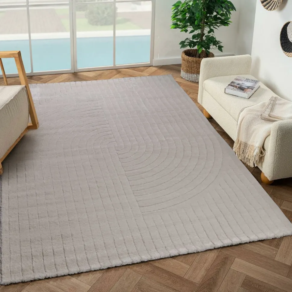 UNAMOURDETAPIS - Tapis d'entrée 80x150 lyn9 e crème, tapis ton sur ton moderne