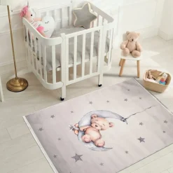 UNAMOURDETAPIS - Tapis enfant 120x170 bear gris, très doux et facile d'entretien