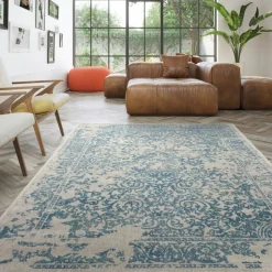 UNAMOURDETAPIS - Tapis entrée 160x230 tissé bleu rectangle motif ethnique lumin 3