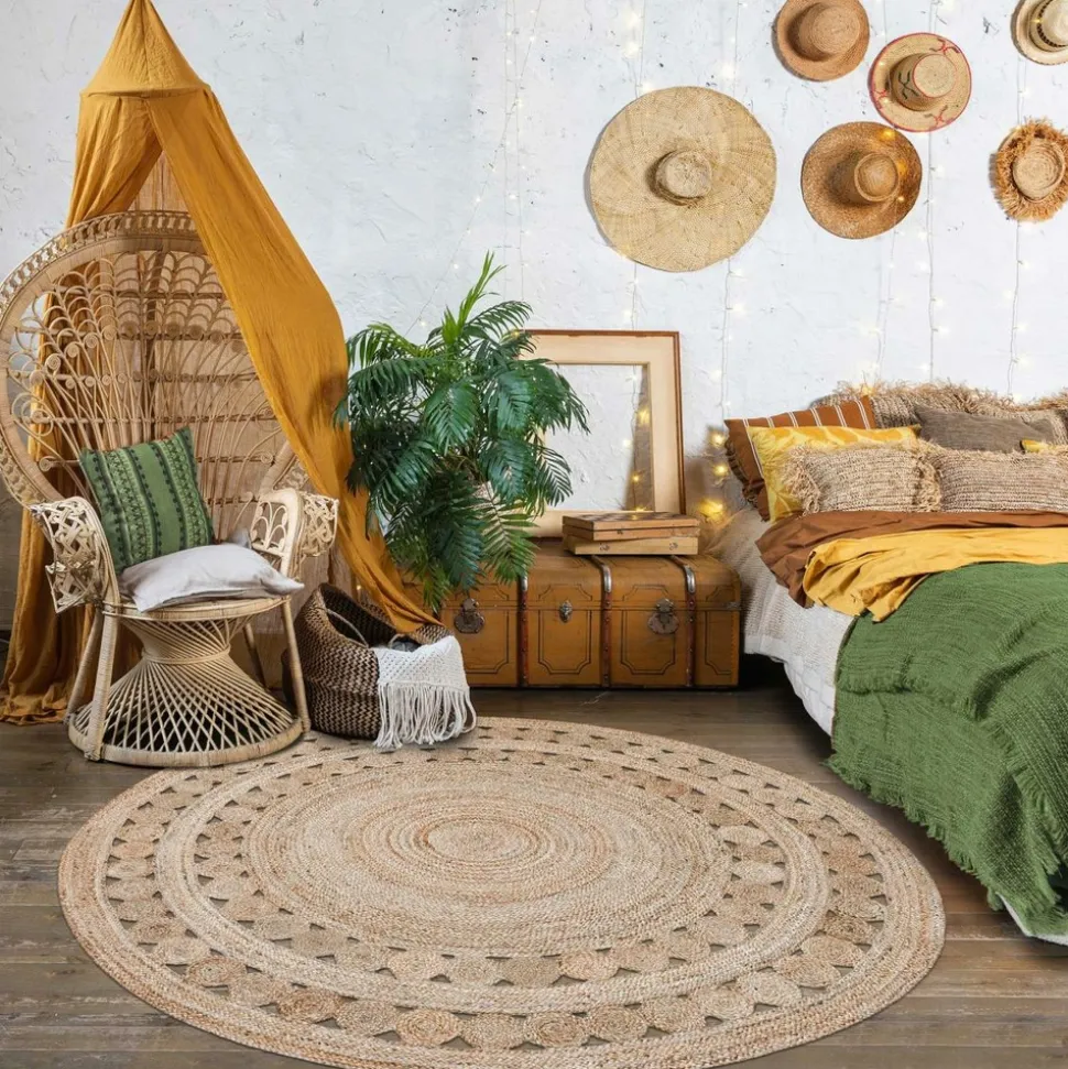 UNAMOURDETAPIS - Tapis rond 80x80 rond jt rondi beige , tapis jute artisanal