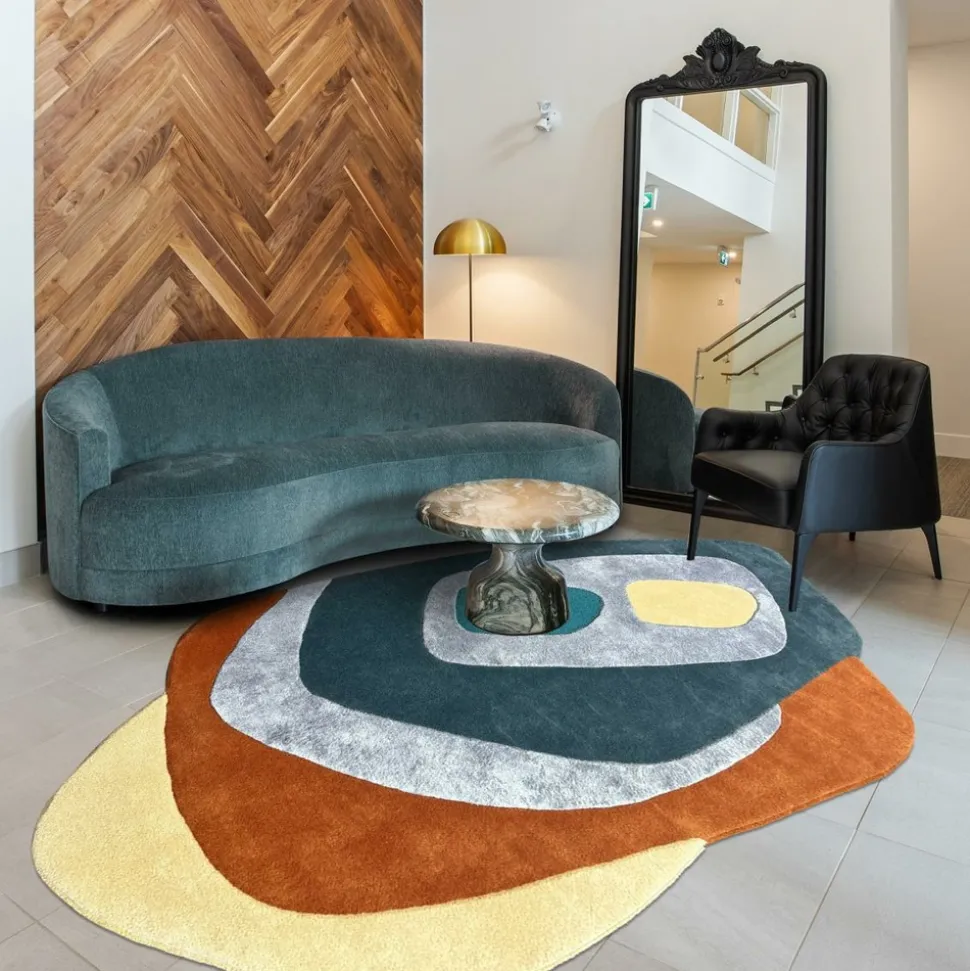 UNAMOURDETAPIS - Tapis salon 160x230 circlar multicolore , tapis en laine et viscose pour un aspect doux et soyeux