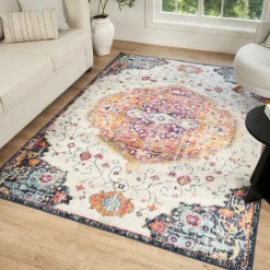 UNAMOURDETAPIS - Tapis vintage oriental 240x340 cm - lyn3 med - couleur : multicolore rouge beige bleu