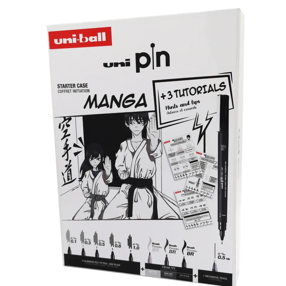 UNI BALL - Coffret créatif édition Manga avec 8 feutres Uni Pin et 3 tutoriels