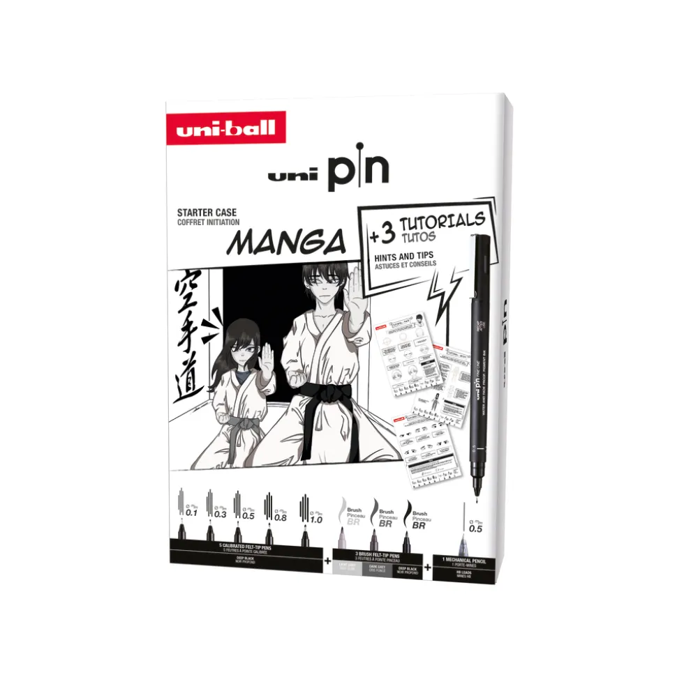 UNI BALL - Coffret créatif édition Manga avec 8 feutres Uni Pin et 3 tutoriels