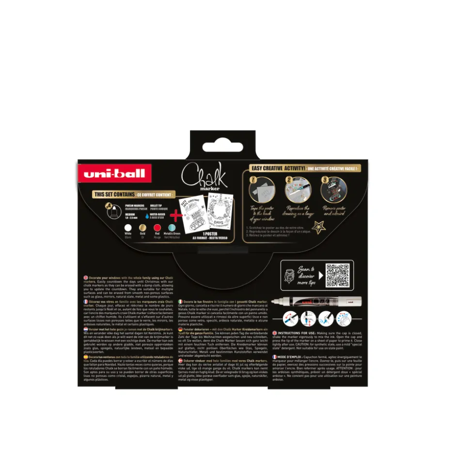 UNI BALL - Coffret de 4 marqueurs à craie Chalk Marker PWE5M - 4 coloris de Noël