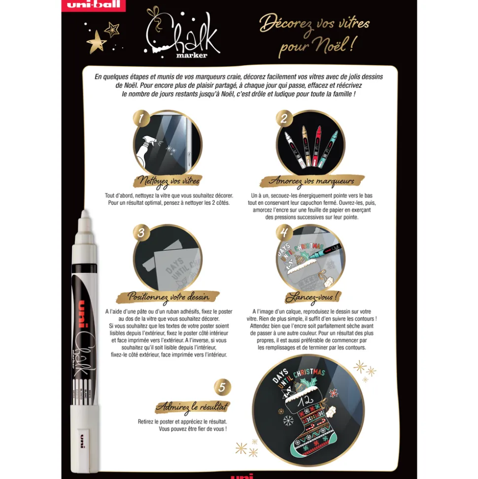 UNI BALL - Coffret de 4 marqueurs à craie Chalk Marker PWE5M - 4 coloris de Noël
